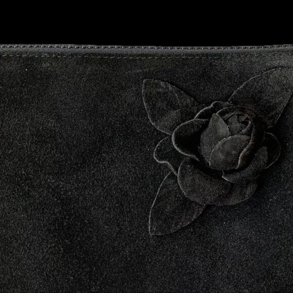 Ruth Saltz Black Suede Rose Wristlet Bag Evening Clutch EUC - Picture 3 of 8